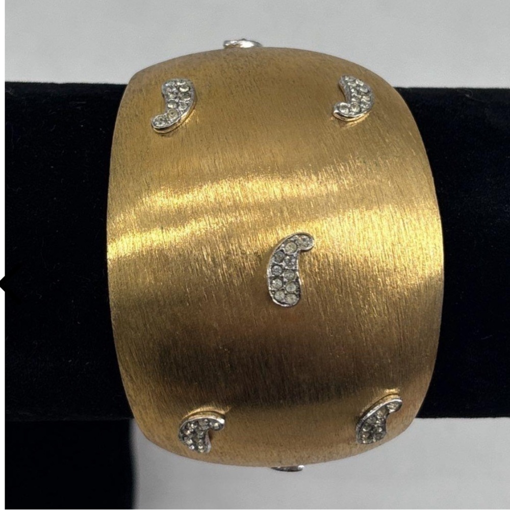Vintage Gold Cuff Bracelet with Silver and Crystal Accents